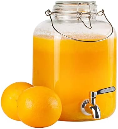 Glass Drink Dispenser for Parties, 1 Gallon Beverage Dispenser with Spigot and handle,Glass Water Dispenser, Juice Dispensers for Fridge, Lemonade & Laundry Detergent Dispenser (1Pack) by PUSCRIENO