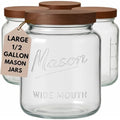 Kitchentoolz Half Gallon Glass Mason Jars with Airtight Push to Close Wooden Lids - Food Storage & Canning Jars with Measurement Markings - Pantry Containers for Flour, Sugar & Dry Goods - 64 oz (4pk) by KITCHENTOOLZ