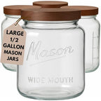 Kitchentoolz Half Gallon Glass Mason Jars with Airtight Push to Close Wooden Lids - Food Storage & Canning Jars with Measurement Markings - Pantry Containers for Flour, Sugar & Dry Goods - 64 oz (4pk) by KITCHENTOOLZ
