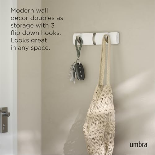 Umbra Flip Coat Rack, Wall Mount Retractable Hooks, White/Nickel, 3-Hook (Pack of 3) - Image 5