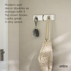Umbra Flip Coat Rack, Wall Mount Retractable Hooks, White/Nickel, 3-Hook (Pack of 3) - Image 5