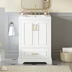 Harper & Bright Designs 24" Bathroom Vanity with Sink, Free Standing Single Basin Vanity with Divided Drawer & 2 Doors with Double Shelf, Wooden Storage Cabinet with Ceramic Basin for Bathroom, White - Image 3