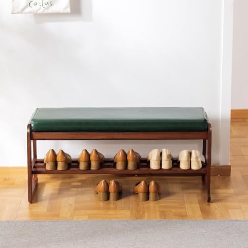 latifolia Shoe Rack Bench, Entryway Bench with Cushion(Green,39.70''L) - Image 7