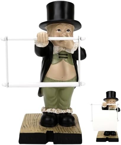 Pottery Toilet Butler Statue – Funny Toilet Paper Holder Stand, Resin Boy Holding Nose Roll Hanger, Gentleman Tissue Paper Towel Dispenser for Shelf, Table, Desk Home Decor, Modern Bathroom Sculptures by Unknown
