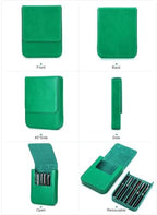 Top Grain Genuine Leather 6 Fountain Pen/Pencil Tray Case, Minimalist Fashion Design, Handmade, Magnetic Closure with Drawer Design, Gift Choice for Man/Woman/Office, Glossy Green, 6 Slots - Image 4