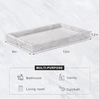 Marble Bathroom Tray for Countertop & Home Decor, Natural Decorative Marble Tray for Jewelry & Perfume Organizer, Luxury Stone Vanity Trays for Dresser, Kitchen Counter, 12" x 8", White - Image 3
