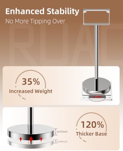 RUACQ Toilet Paper Holder Stand with Weighted Base, Chrome 1 Pack - Image 6