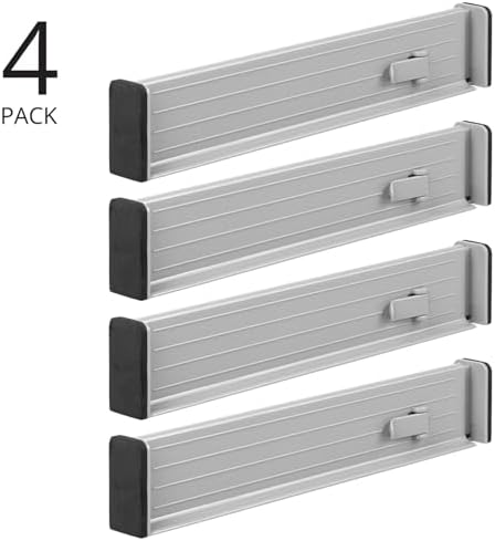 mDesign Expandable Dresser Drawer Divider with Foam Ends, Drawer Divider Locks in Place, Separators for Clothing and Accessories in Closet or Dresser Drawer, Ligne Collection, 4 Pack, Gray/Black - Image 2