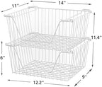 Slideep 14" Large Bin Baskets Stacking Baskets Sturdy Metal Wire Storage Baskets Organization with Handles for Pantry, Kitchen, Closets, Bathroom, Cabinets, Kitchen,White, Set of 3 - Image 6