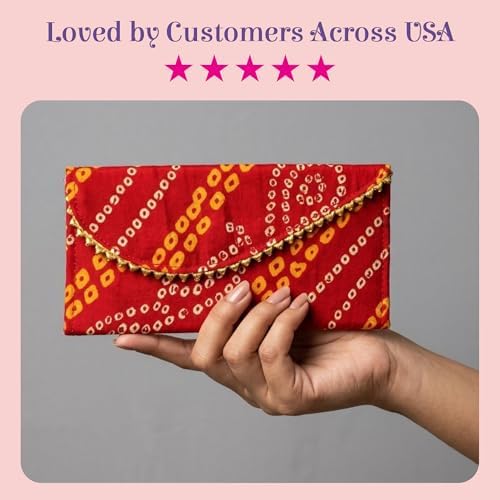 LoveNspire Brocade Fabric Money Envelopes (7.5 x 3.5 Inch) Decorative Bandhani Pattern Shagun Lifafa for Indian Wedding, Birthday | Cash Gift Holder & Home Savings Organizer Orange/Pack of 10 - Image 7