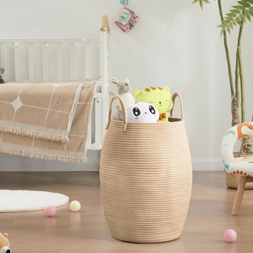 Large Laundry Hamper Basket 65L Woven Blanket Basket, Brown - Image 2