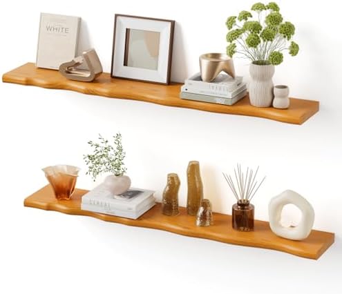 Organic Wavy Edge Floating Shelves,Hidden Brackets,2 Pack 48 in by Unknown