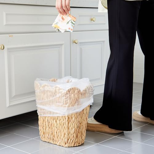 Ziliny 2 Pcs Wicker Trash Can with 50 Tarsh Bags, Scalloped Brim, Nature - Image 4