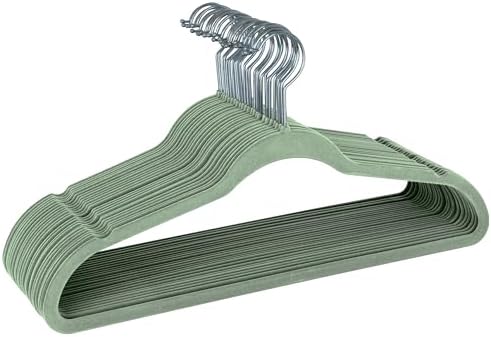 Simplify Slim Velvet Clothes Hangers | 50 Pack | Non-Slip | Shirts | Suit | Pants | Dresses | Garments | Closet Storage & Organization | Durable | Sage by Simplify