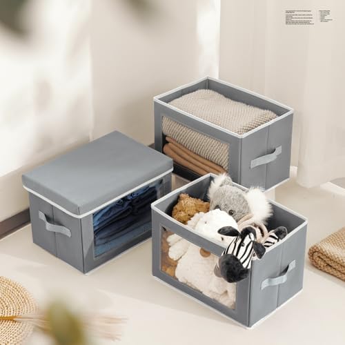 Homsorout Collapsible Storage Bins with Lids, 4 Pack Closet Cubes for Organization, Fabric Storage Baksets with Window, Clothes Organizer bins for Home, Dorm, Grey - Image 6