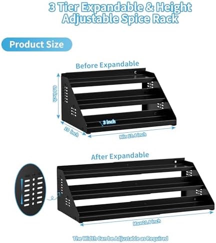 BOIVSHI 3 Tier Spice Rack for Cabinet, Adjustable Shelf, Black - Image 3