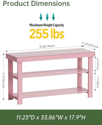 SMIBUY Bamboo Shoe Rack Bench, 3-Tier Shoe Organizer Storage Shelf for Entryway Hallway Bathroom Living Room (Pink) - Image 2