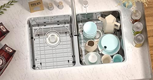 SANNO Sink Protectors for Kitchen, Stainless Steel Bottom Grid with Rear Drain Hole, Double Sink 16.14" L X 13" W, 2 Pack - Image 5