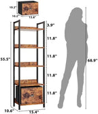 Furologee 5 Tier Bookshelf with Drawer, Tall Narrow Bookcase, Rustic Brown - Image 3