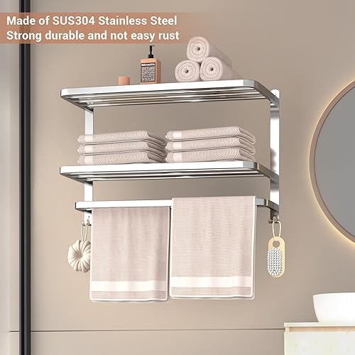 23 Inches 3-Tier Towel Racks for Bathroom with Towel Bars Multilayer Hotel Towel Shelf Stainless Steel Wall-Mounted Brushed Finish Holder with Towel Shelves - Image 3