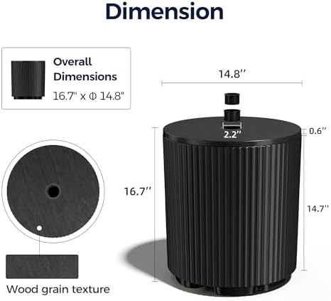 Outdoor Table with Umbrella Hole, Patio Umbrella Side Table with Plastic Bags Attached, Free-Standing Umbrella Side Table for Porch, Poolside & Garden, Easy Assembly, Black - Image 3