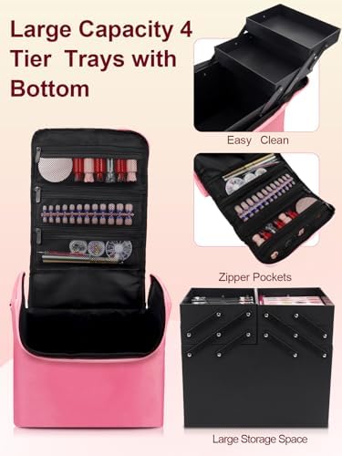 Large Makeup Nail Polish Organizer Bag, Makeup Case Storage Box, Pink - Image 3