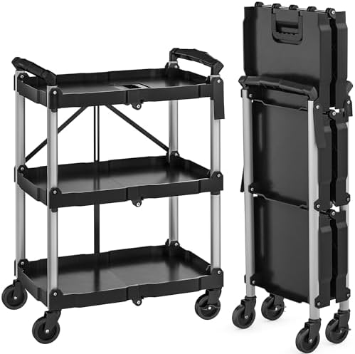 YITAHOME 3-Tier Folding Utility Cart with Wheels (2 Brakes), 240lbs by YITAHOME