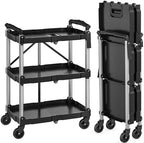 YITAHOME 3-Tier Folding Utility Cart with Wheels (2 Brakes), 240lbs by YITAHOME