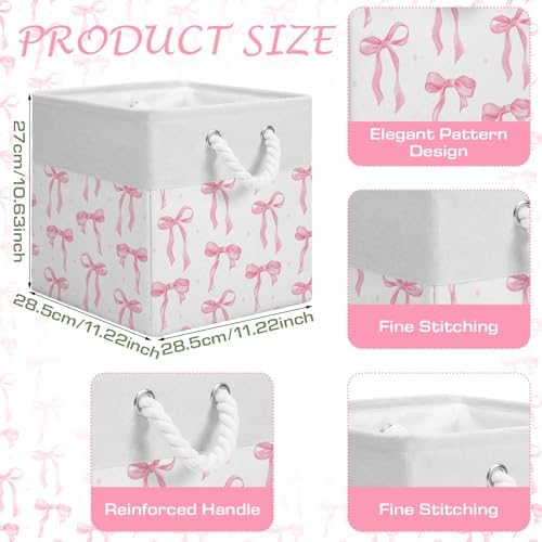 Pink Bow Cube Storage Bin Set of 6 Cube Storage Basket, 11.22 Inch - Image 6