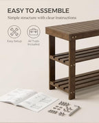 SMIBUY Bamboo Shoe Rack Bench, 3-Tier Shoe Organizer Storage Shelf for Entryway Hallway Bathroom Living Room (Walnut) - Image 6