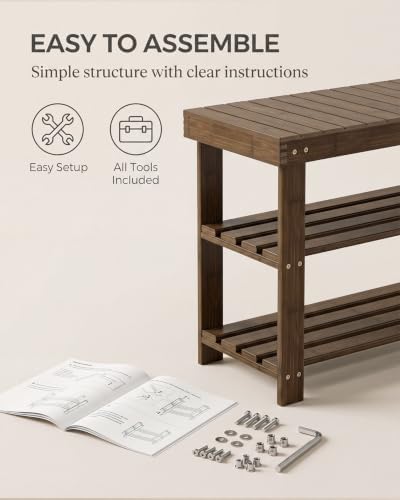 SMIBUY Bamboo Shoe Rack Bench, 3-Tier Shoe Organizer Storage Shelf for Entryway Hallway Bathroom Living Room (Walnut) - Image 6