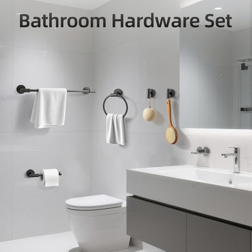 Matte Black Bathroom Hardware Accessories Towel Bar Set 5 Pieces - Image 3