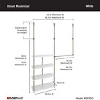 ClosetMaid® Maximizer™ Closet Accessory, Add Adjustable Storage Space, 4 Shelves, Double Hang Rod, Tool Free, Add On Unit, White - Image 6