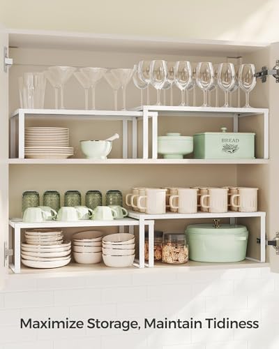 SONGMICS Set of 2 Metal Spice Racks, Stackable Expandable Shelf Risers - Image 3