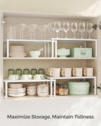 SONGMICS Set of 2 Metal Spice Racks, Stackable Expandable Shelf Risers - Image 3
