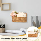 2 Pcs Woven Mail Holder Wall Mount Basket 9.25x1.57 Inch Rattan Wall Letter Holder Wicker Wall Basket Storage Water Hyacinth Hanging Storage Basket with Hooks for Mail Envelope Office - Image 7