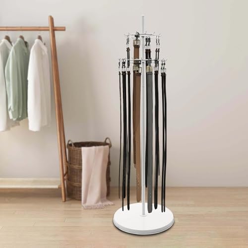 NOLANTI Modern Two-Tier Belt Display Shelf with 31 Hooks, 66.1in Height, Metal Organizer for Belts, Scarves, Shoelaces, Space-Saving Freestanding Storage Rack (White) - Image 2