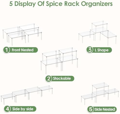 Delamu Cabinet Shelves, Clear Stackable Acrylic Storage Risers with Heavy Duty Support, Cabinet Organizer Shelf for Spices, Seasonings, Jars, Pantry, Kitchen Counter, Easy Assembly - Image 4