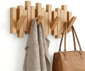 CAQ Wall Mount Coat Rack 4 Hooks, Wood Wall Coat Hooks Piano Key Style Folding, Wall Coat Hooks Magnetic Hanger for Entryway Bedroom, Natural by CAQ