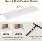 36 Inch Long Floating Shelves for Wall, 9.3 Inch Deep Floating Shelf with Heavy-Duty Bracket, 2 Pack Long Shelves for Bathroom, Living Room, Bedroom, Wall Mounted Storage Shelf for Books Decor, Brich - Image 3