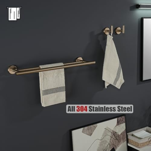 JQK Double Towel Bar Champagne Bronze, 20.5 Inch 304 Stainless Steel Thicken 0.8mm Towel Rack Bathroom, Towel Holder Wall Mount, Useable Length 18 Inch, TB100L18-CB - Image 6