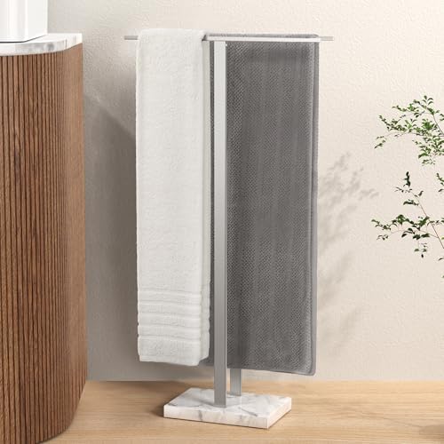KES Standing Towel Rack, 37" H, 18/8 Stainless Steel & Marble Base Polished by KES