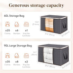 Lifewit 4 Pack 90L Clothes Storage Bins with Lids, Foldable Blanket Storage Bags with Zippers, Clear Window and Reinforced Handles, Closet and Organization for Clothing, Sweater, Comforter, Bedding - Image 2