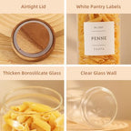 3 Pack Glass Canisters with Airtight Acacia Lids and 132 Kitchen Pantey Labels Preprint - 36 Fl OZ Borosilicate Glass Pantry Storage Jars Containers with Wooden Lids for Tea,Sugar,Cookie,Pasta,Candy - Image 5