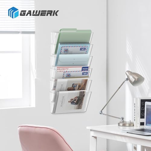 Gawerk 6 Pack Clear Single Pocke Hanging Wall Mount File Holder Organizer - Image 7