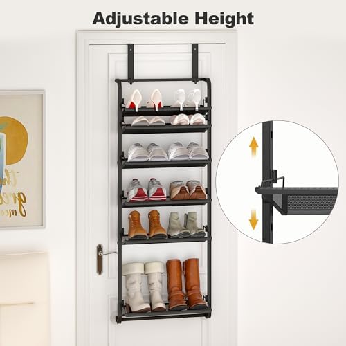 BUKFEN 6-Tier Adjustable Metal Shoe Rack, Over Door & Wall Mount Organizer - Image 3