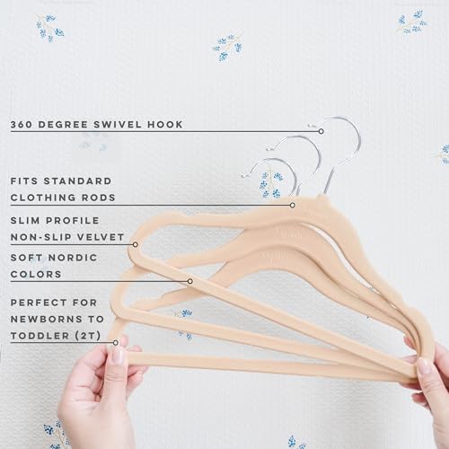 3 Sprouts Velvet Baby Hangers, Non Slip Slim, Hazelnut, 30 Pack - Image 3