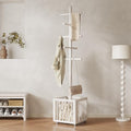 Solid Wood Freestanding Coat Rack with 10 Adjustable Hooks, Storage Basket and Lockable Casters, Organizes Hats, Clothes and Bags for Entryway, Bedroom, Living Room by YQJJGL