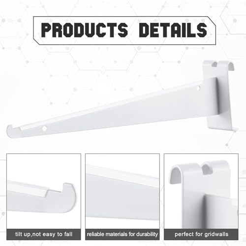Blulu 10 Pcs 12" Gridwall Knife Shelf Bracket with Lip Metal Wire Gridwall Brackets Hooks Grid Wall Panels Hanger Heavy Duty Shelf Grid Wall Accessories for Home Business Boutique Display (White) - Image 4