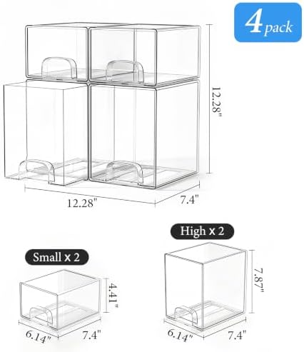 Clear Stackable Storage Drawers Set of 4 Bathroom Makeup Organizer Bins - Image 2